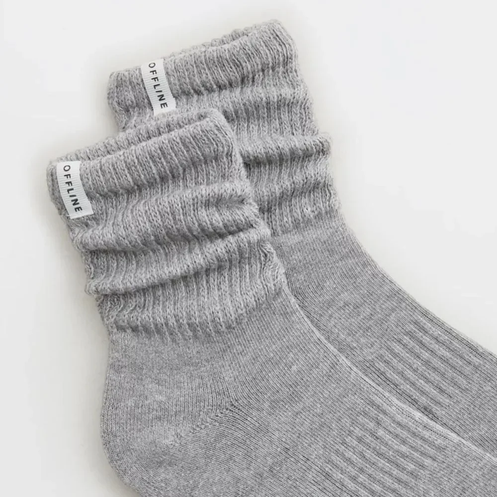 OFFLINE Gray Short Scrunch Tab Logo Cotton Socks